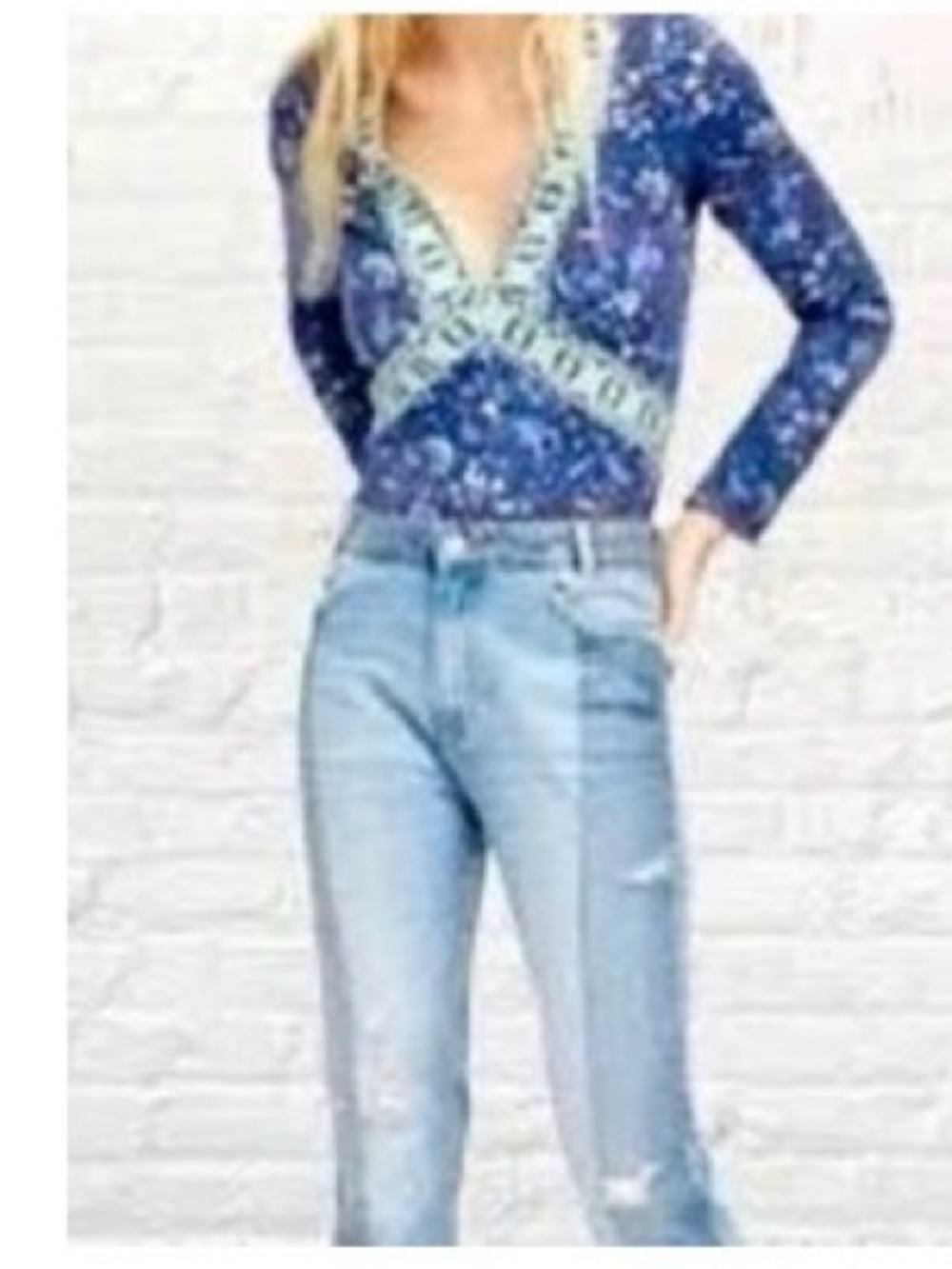 NEW NWT Free People XS Boho Blue Bodysuit Top shirt festival boho